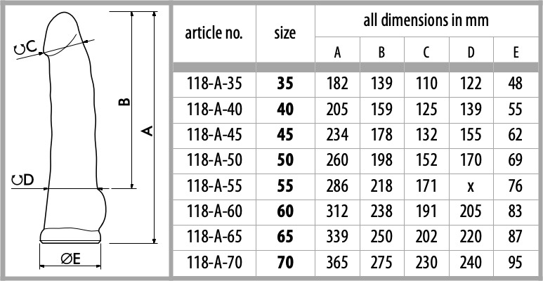 size chart for dildo Little Hero